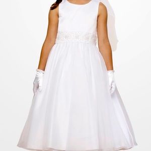 First Communion Us Angels Beaded Waist Satin Dress